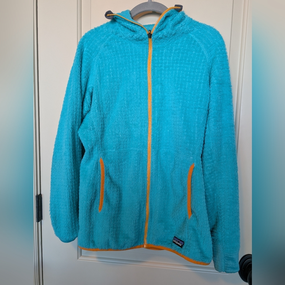 Reversible Patagonia Full Zip, Aqua With Mango Accents, Size M-L